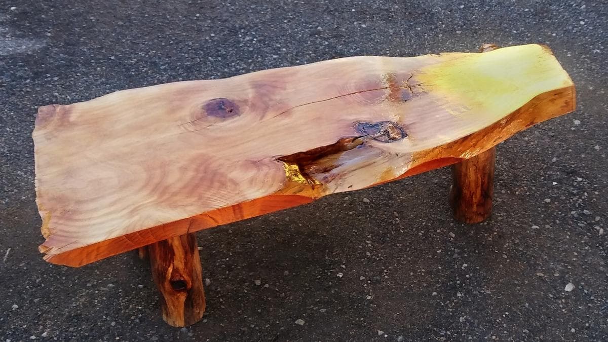 Rustic coffee table made from a wooden log cut lengthways